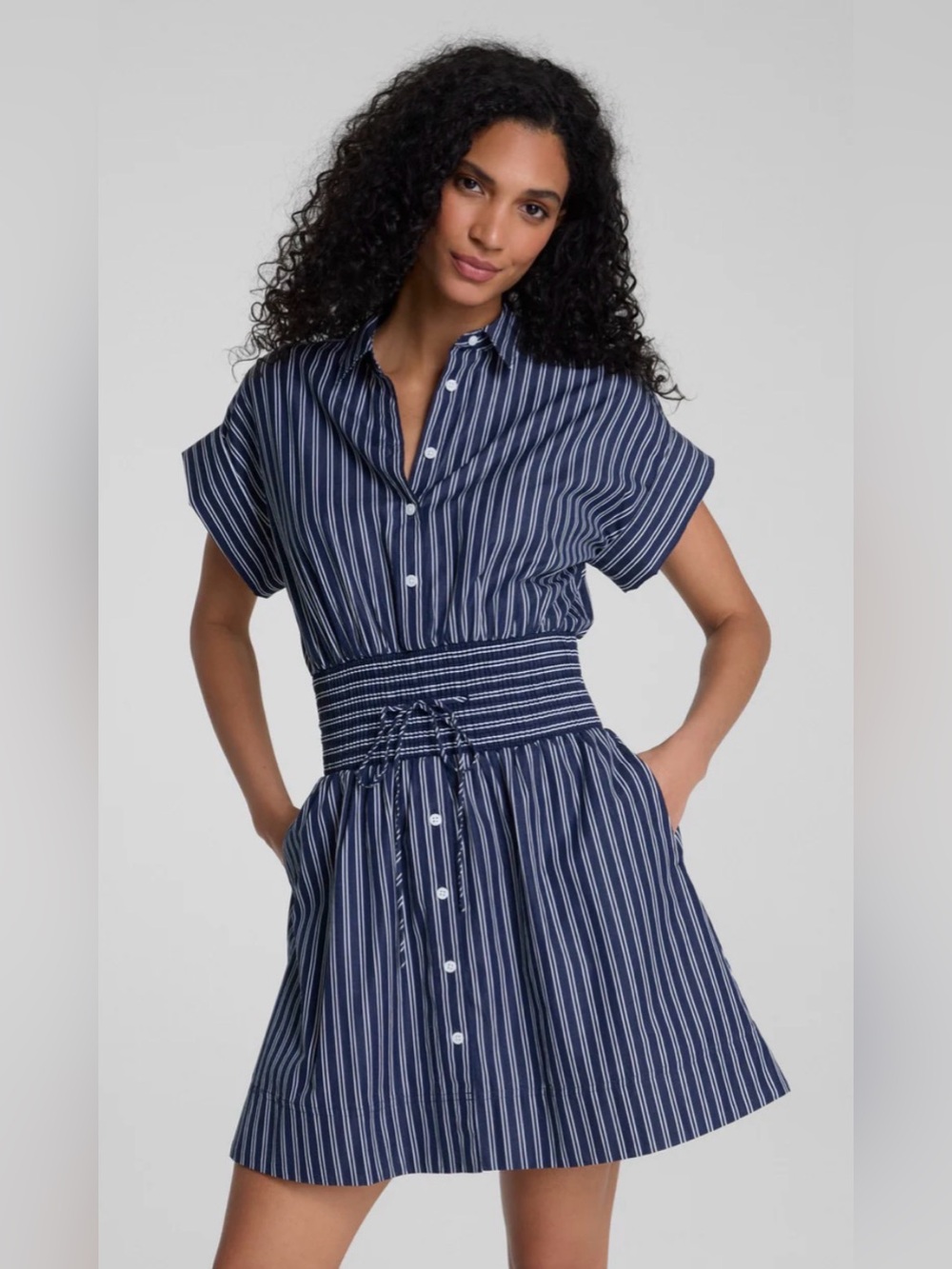 SPANX Poplin Smocked Mini Shirt Dress